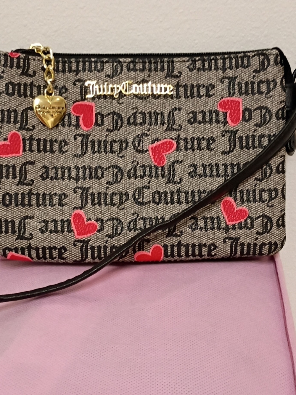 Juicy Couture Black Logo Crossbody with Red Heart Accents